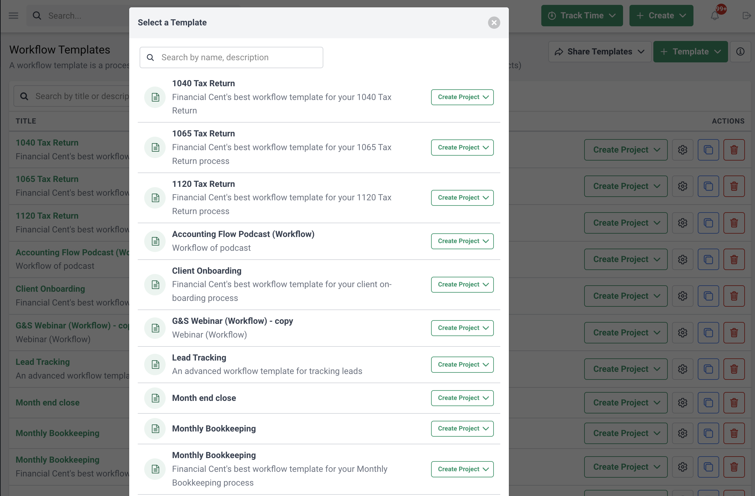 accounting workflow templates in Financial Cents