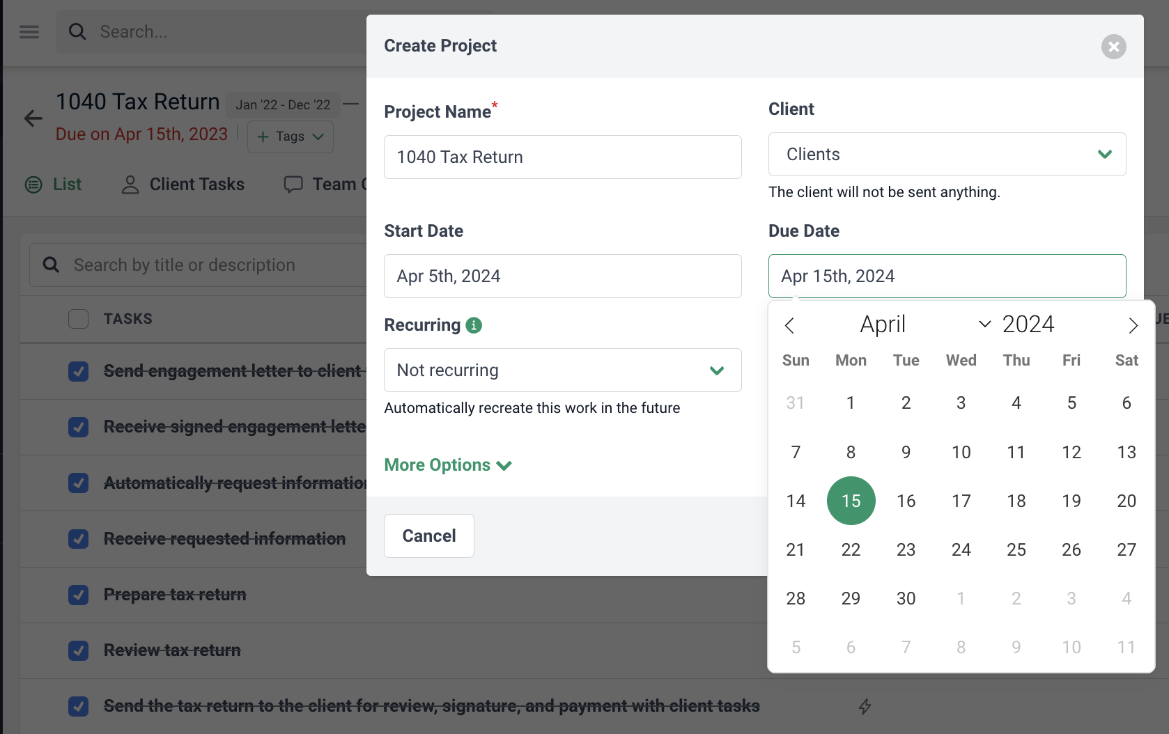 tax practice management system - set up due date tracking