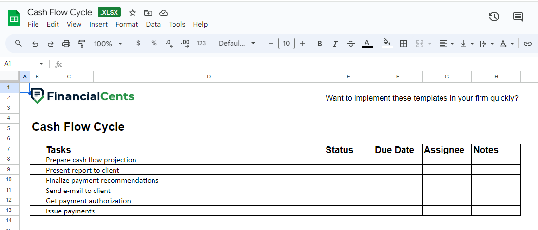 accounting spreadsheets - cash flow cycle template