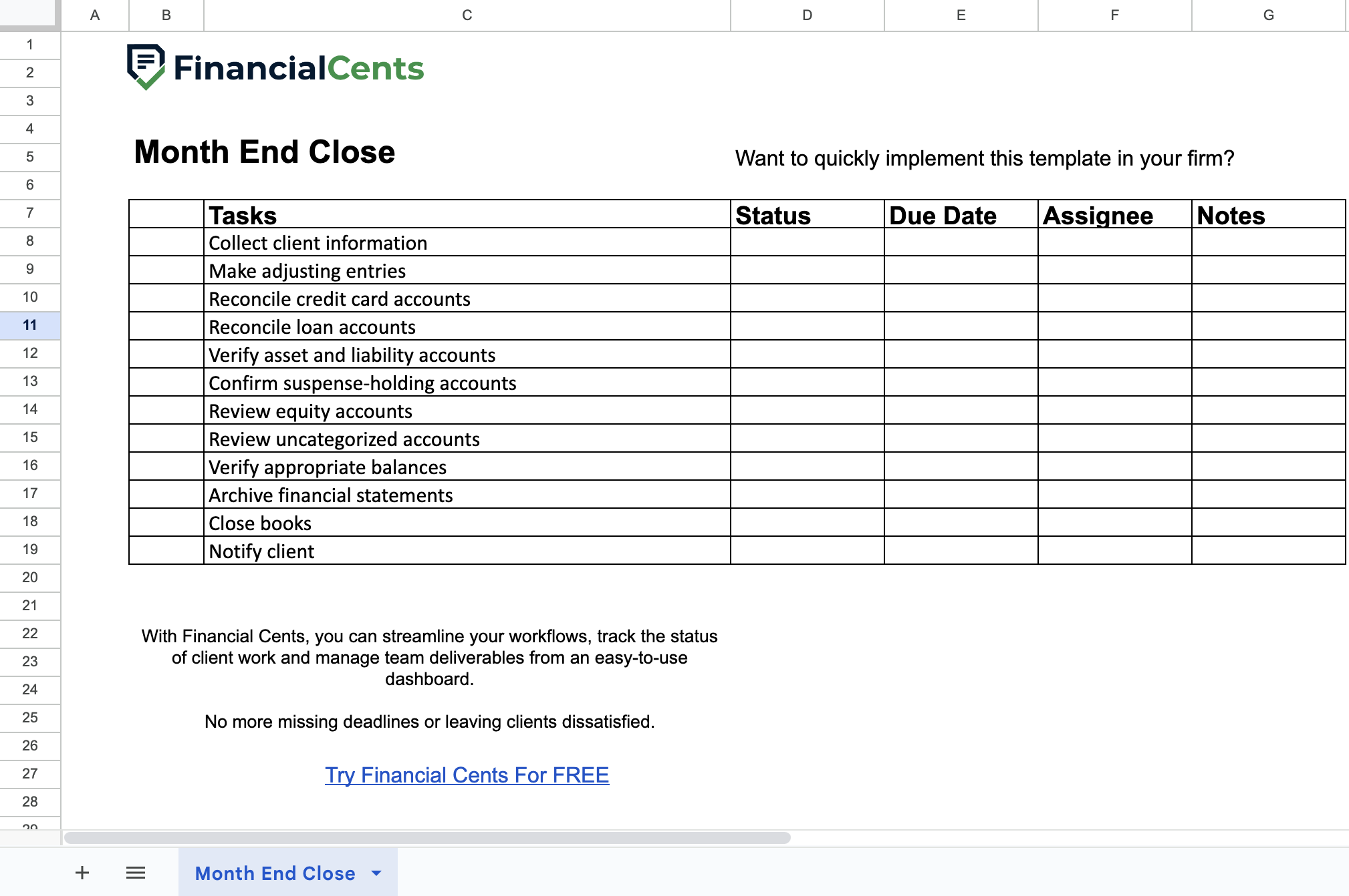 accounting excel templates - month end close checklist template