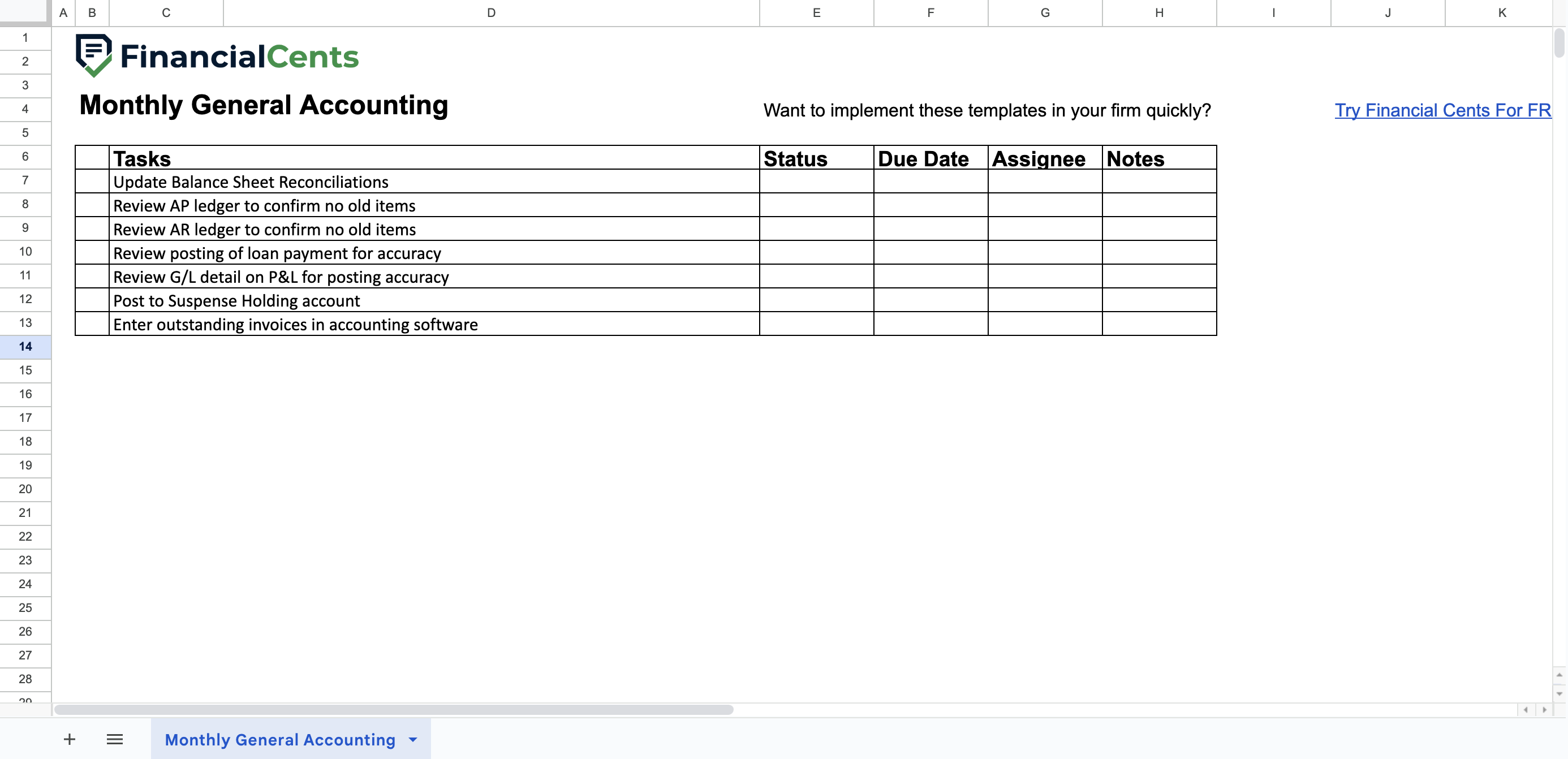 monthly general accounting checklist template