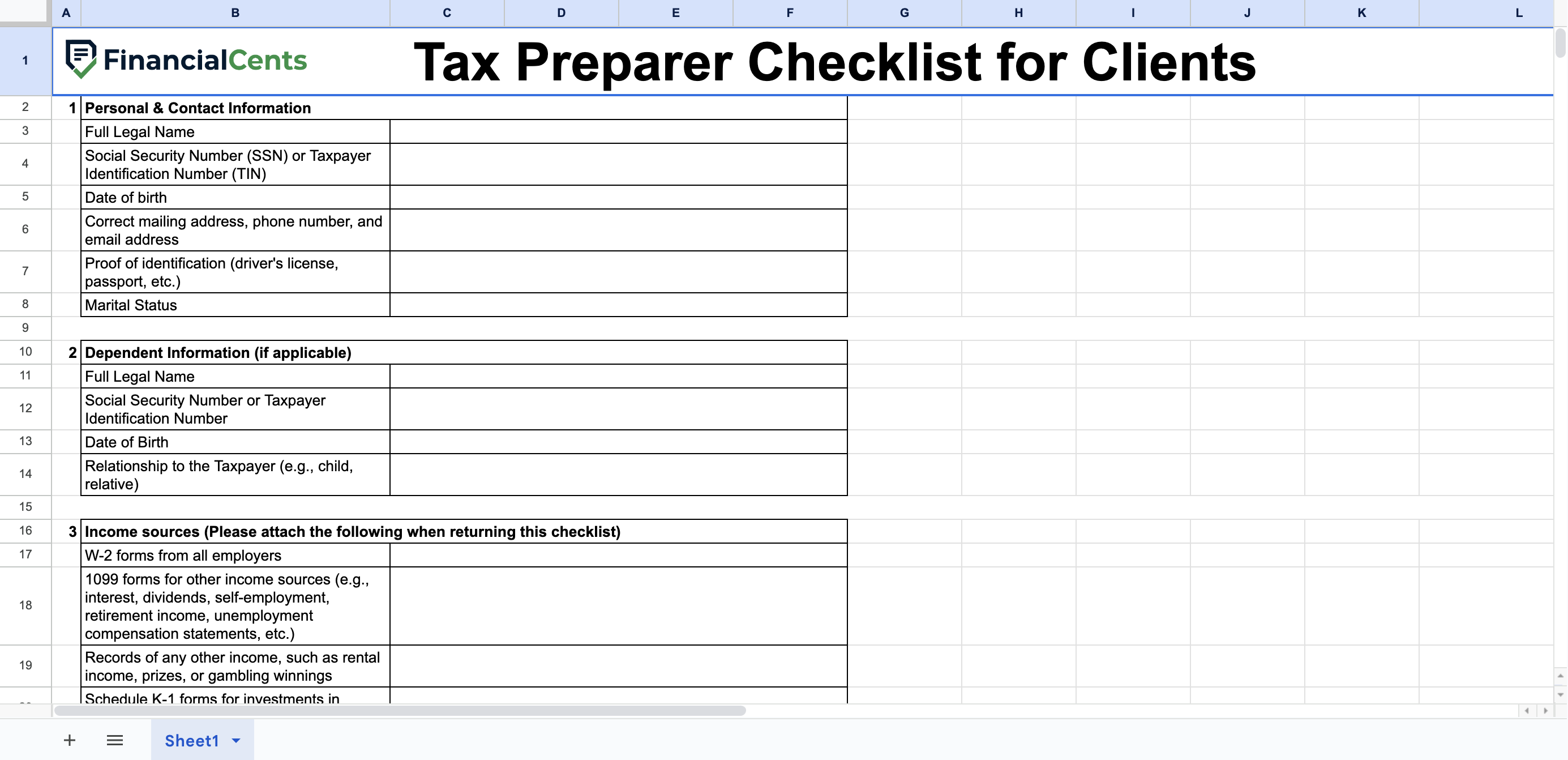 tax prepare checklist for clients