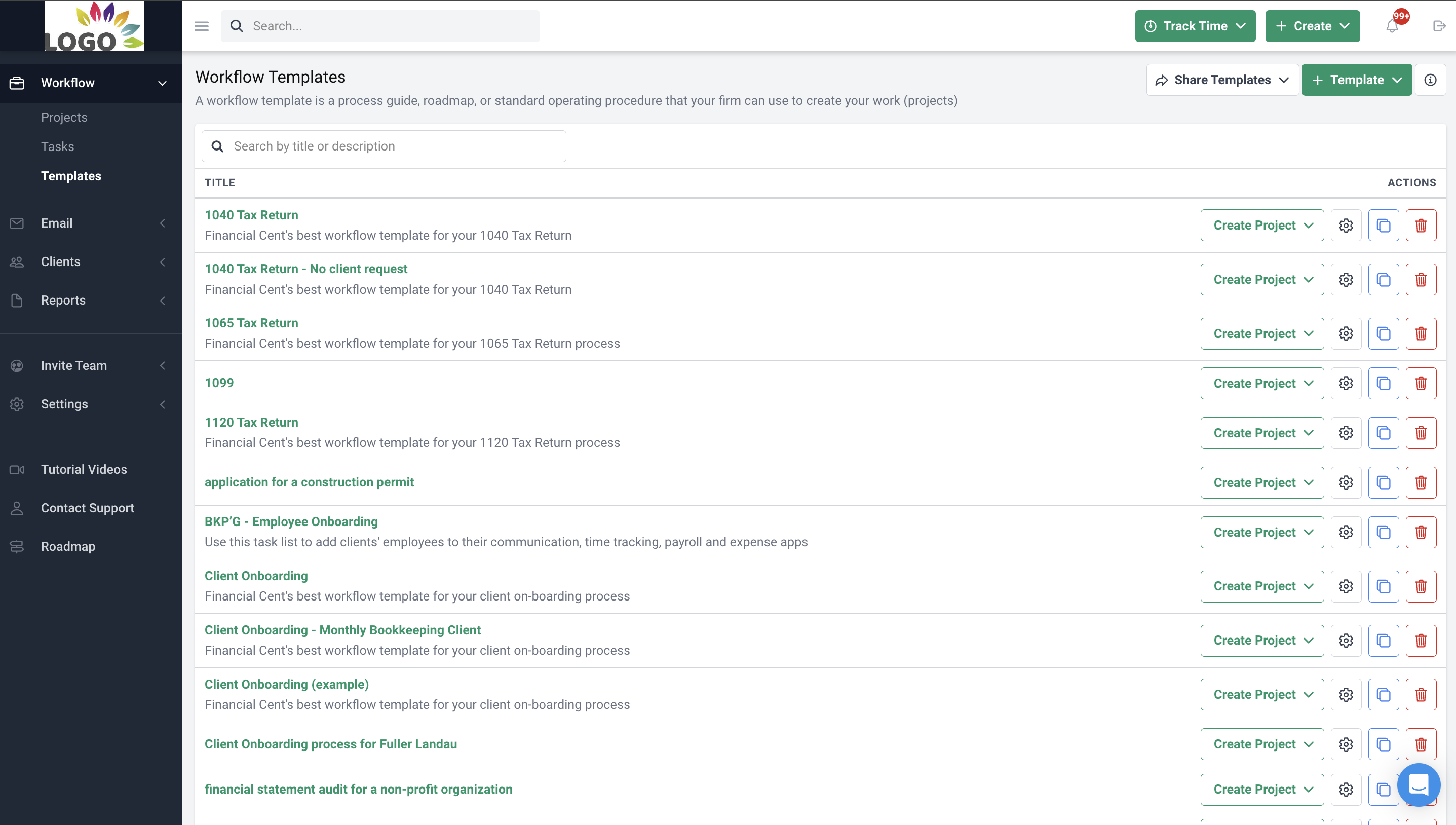 tax practice management software feature - workflow templates