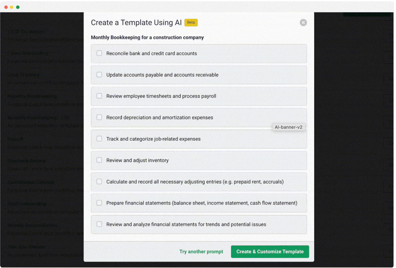 create a workflow template using AI in Financial Cents workflow software