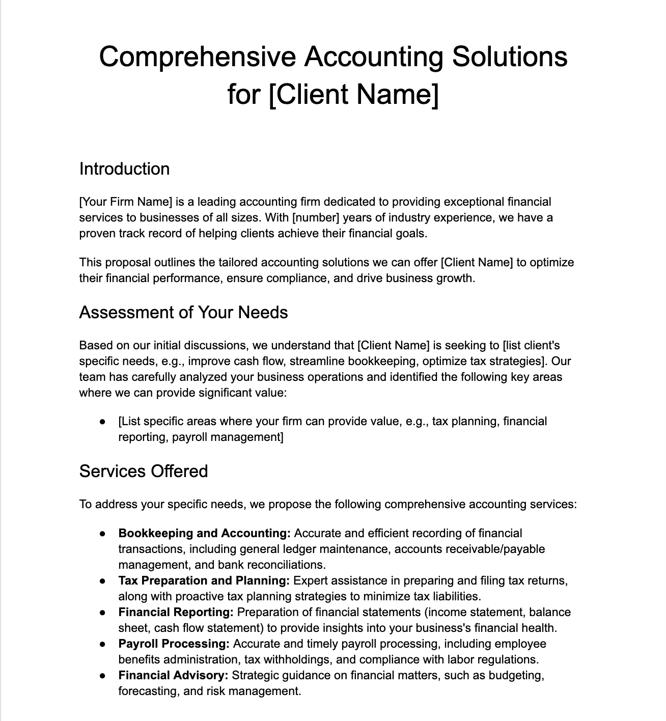 sample of an accounting proposal template