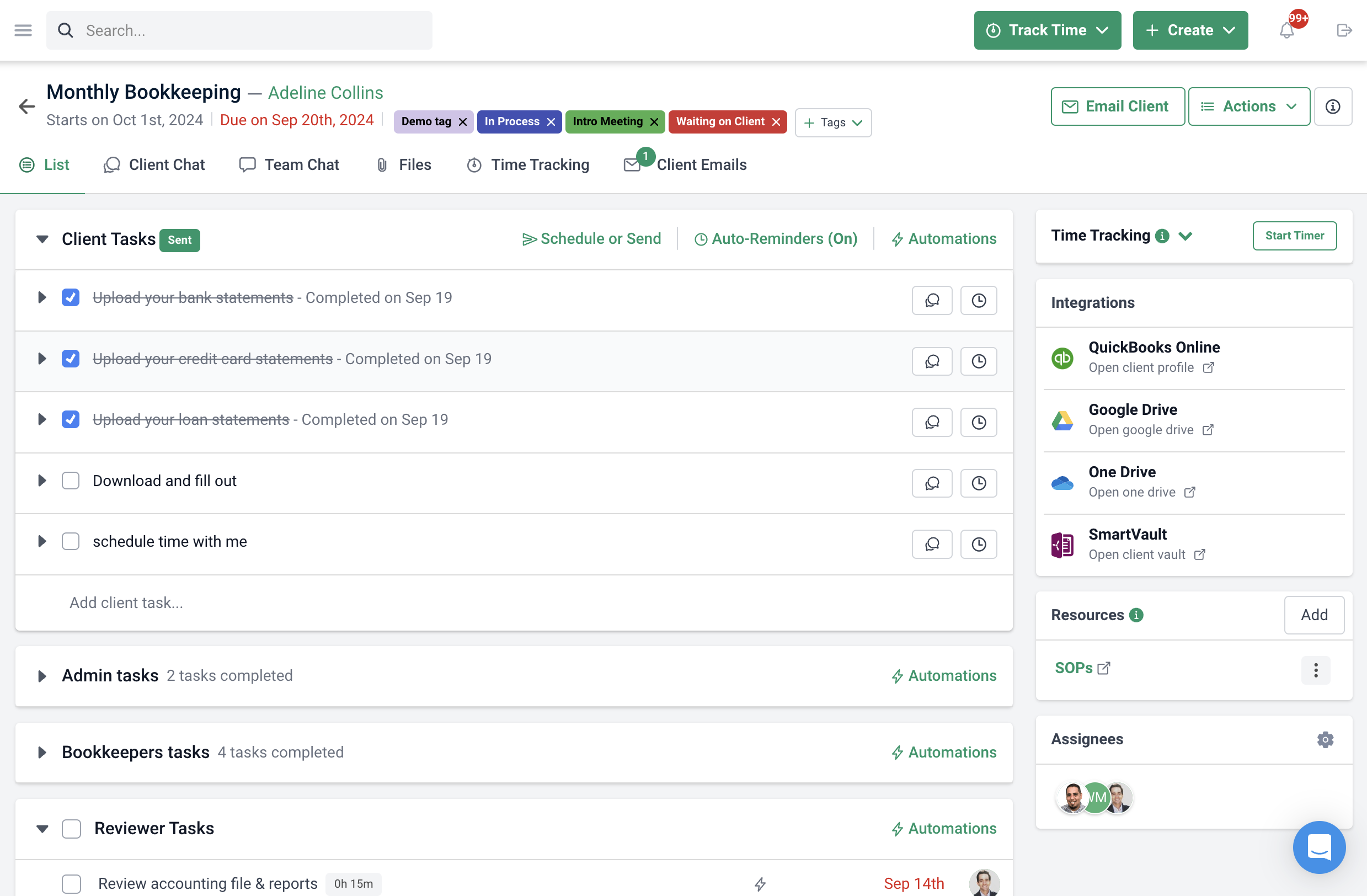 task management view in Financial Cents