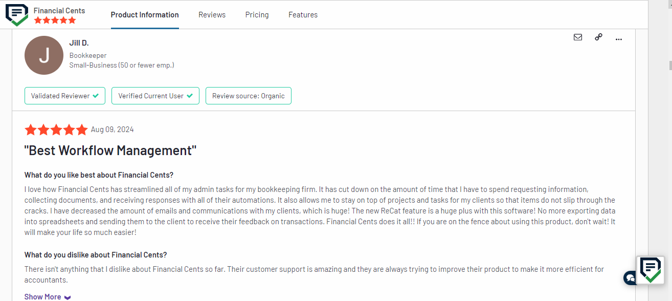 Jill D's review of Financial Cents