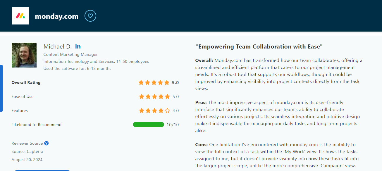 Michael D review of Monday.com