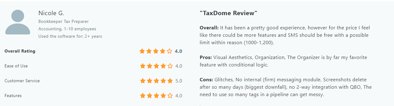 a review of taxdome by Nicole G