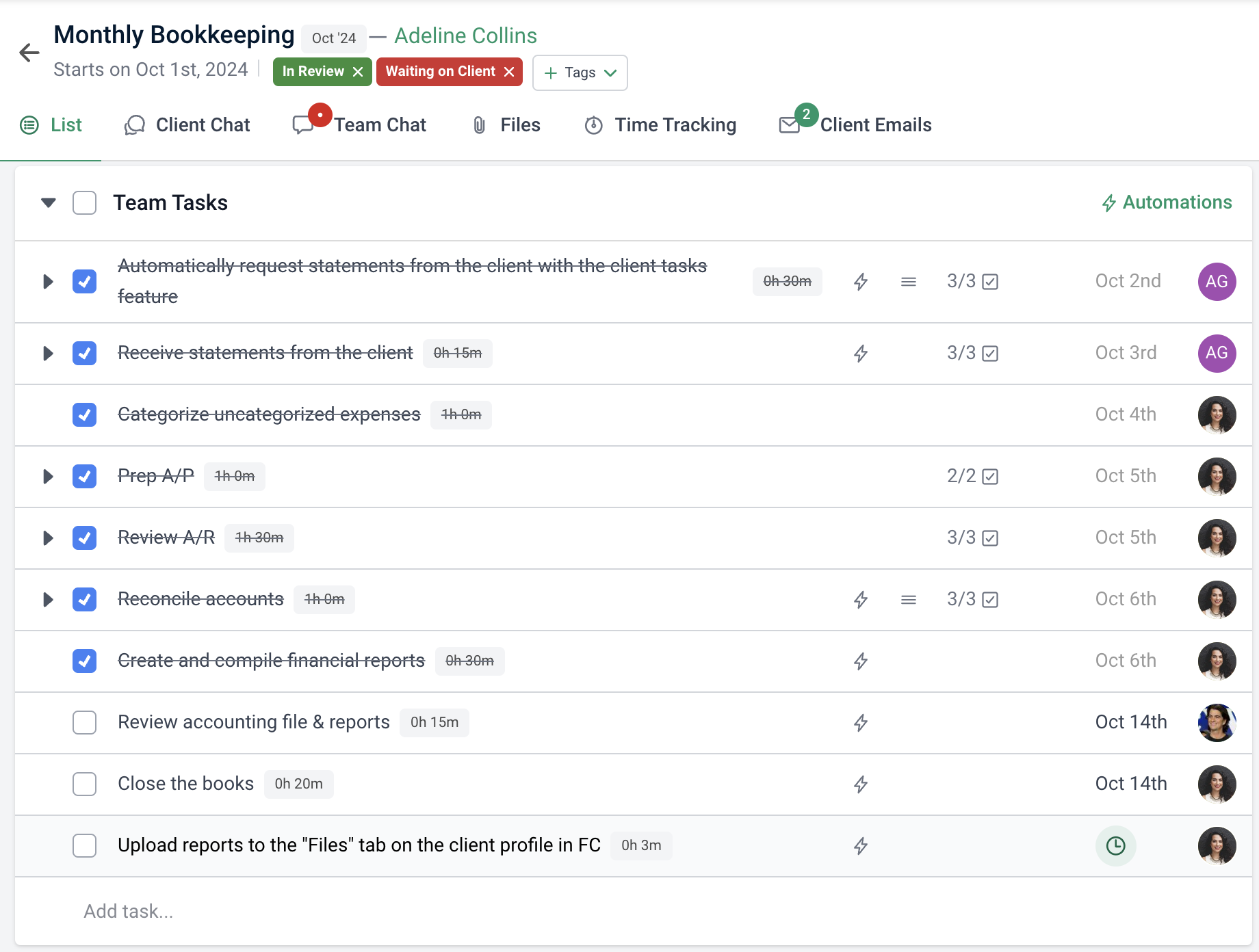 assigned tasks in Financial Cents