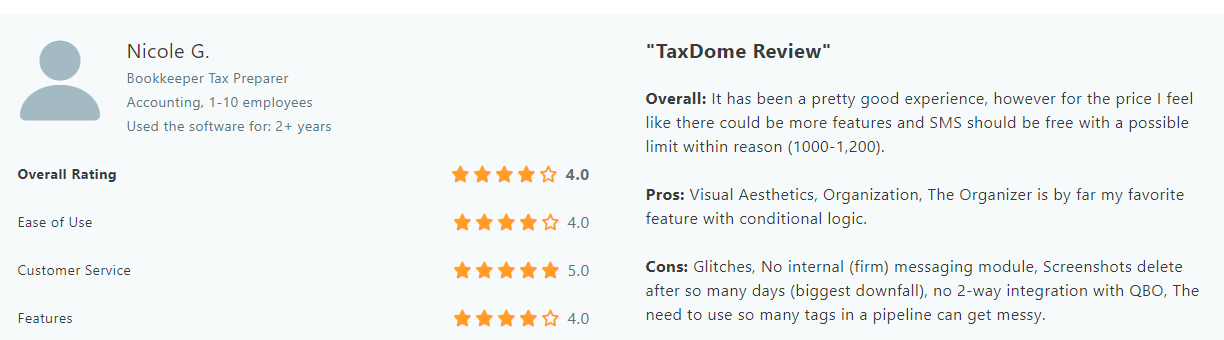 Nicole G's review about Taxdome