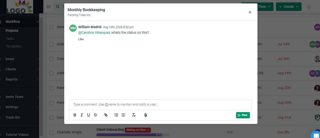 team chat feature for accounting collaboration