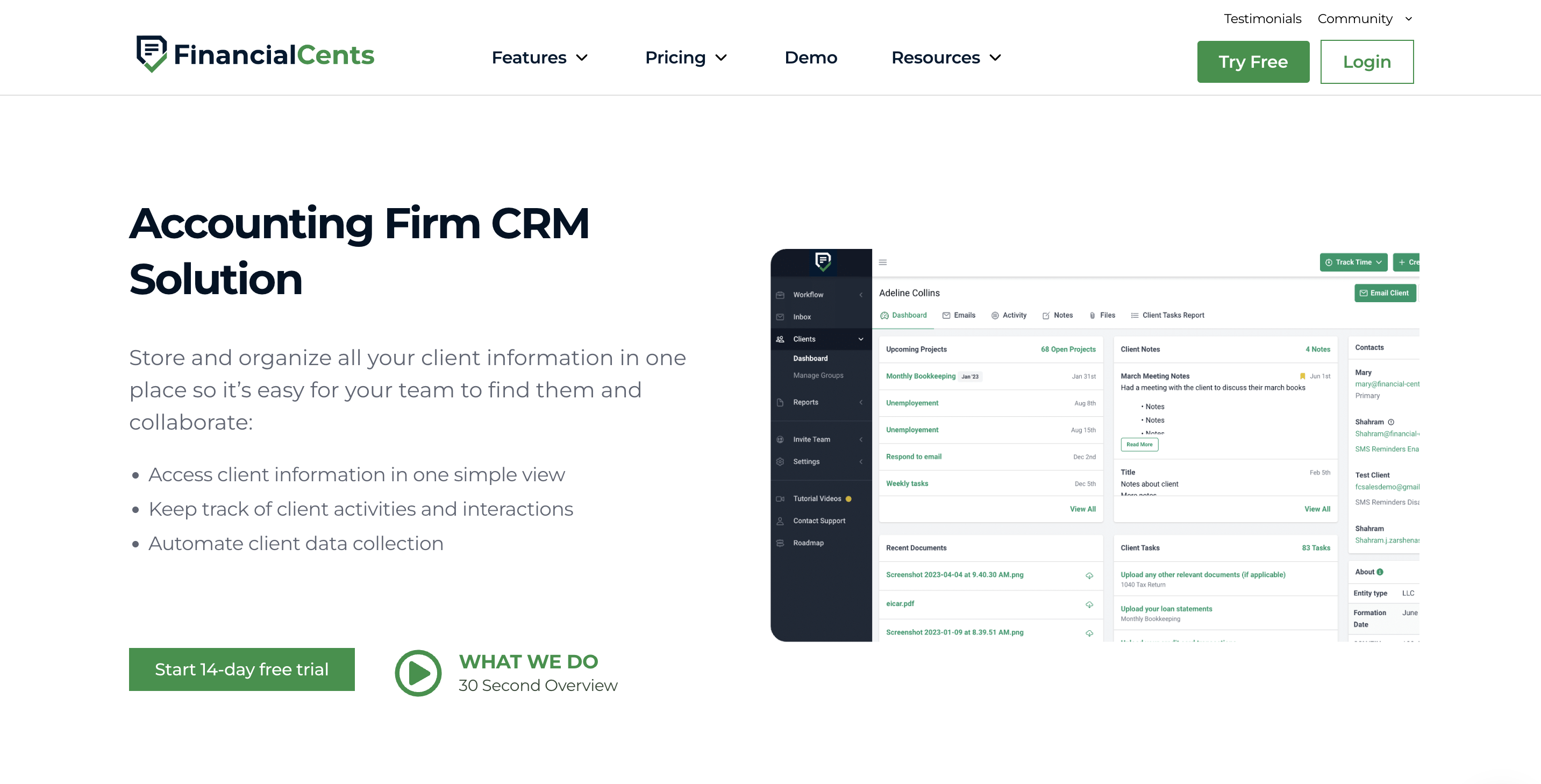 an overview of Financial Cents CRM solution