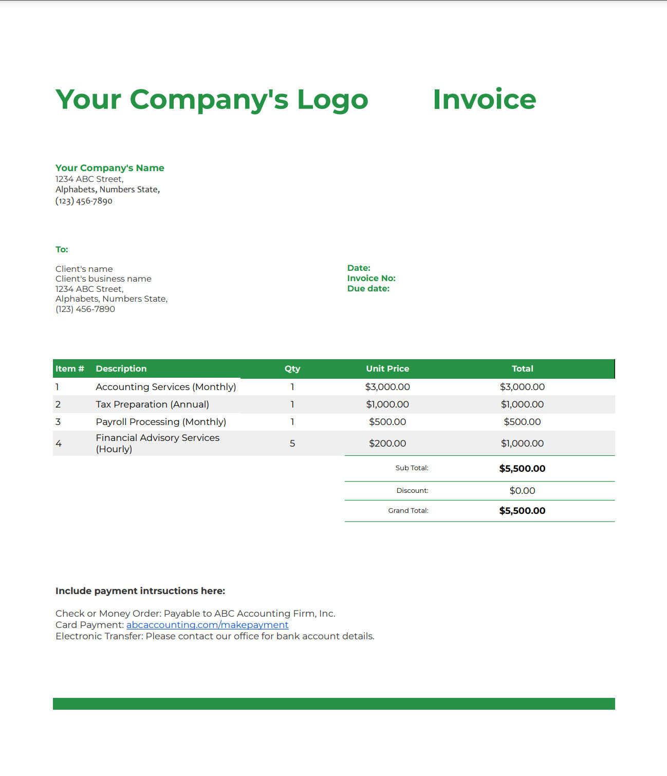 sample of an accounting invoice template