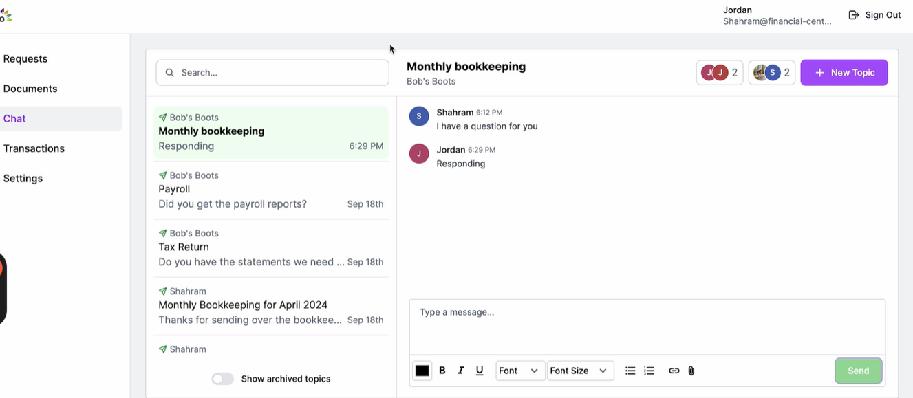 client chat feature for smooth collaboration