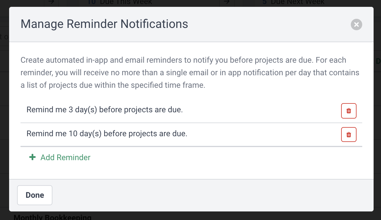 set up reminders for due dates