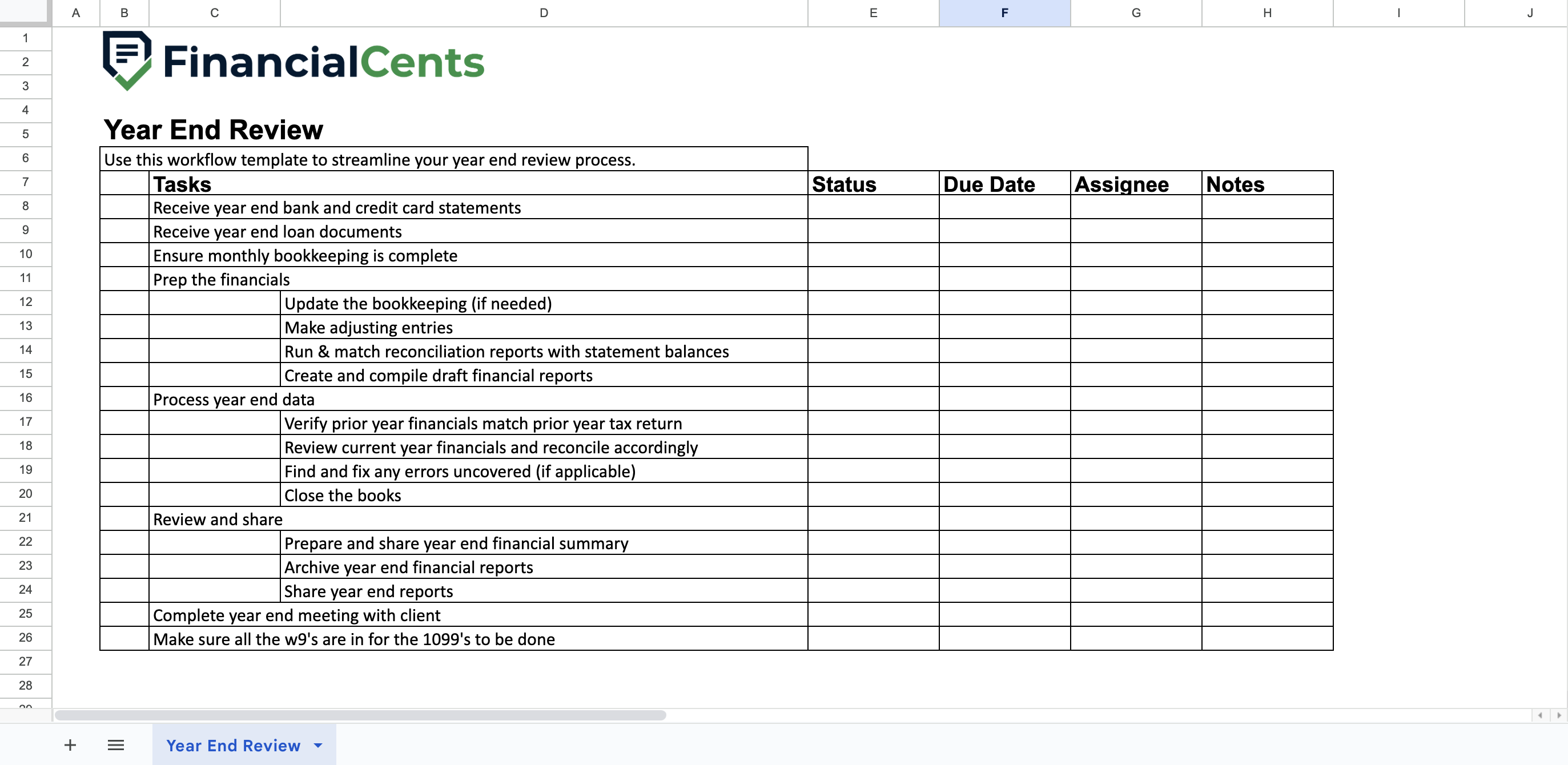 year end accounting checklist template sample