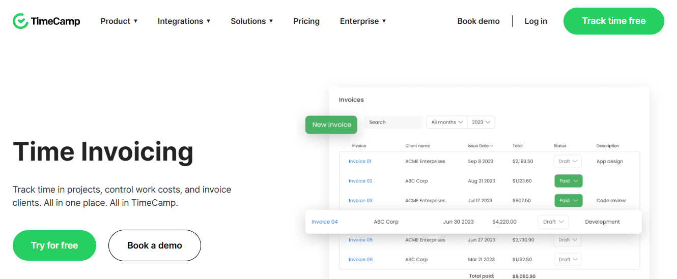 snapshot timecamp invoicing