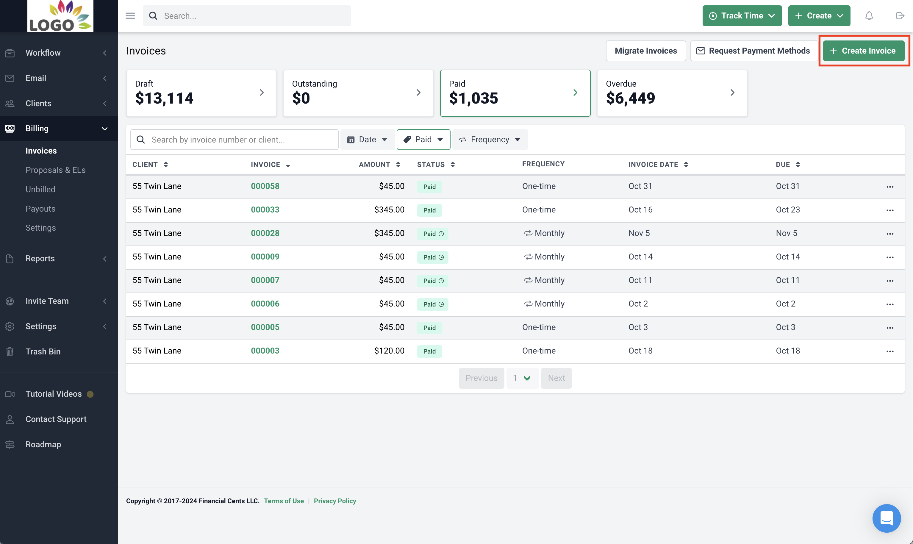 Financial Cents billing feature