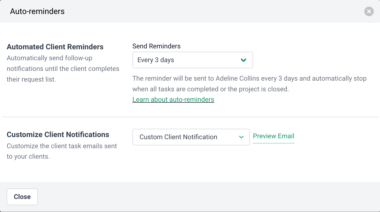 scheduling automated reminders in Financial Cents