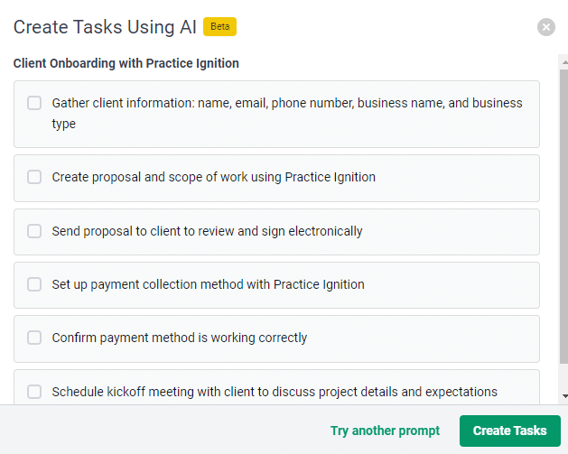 sample of tasks created using ai in financial cents