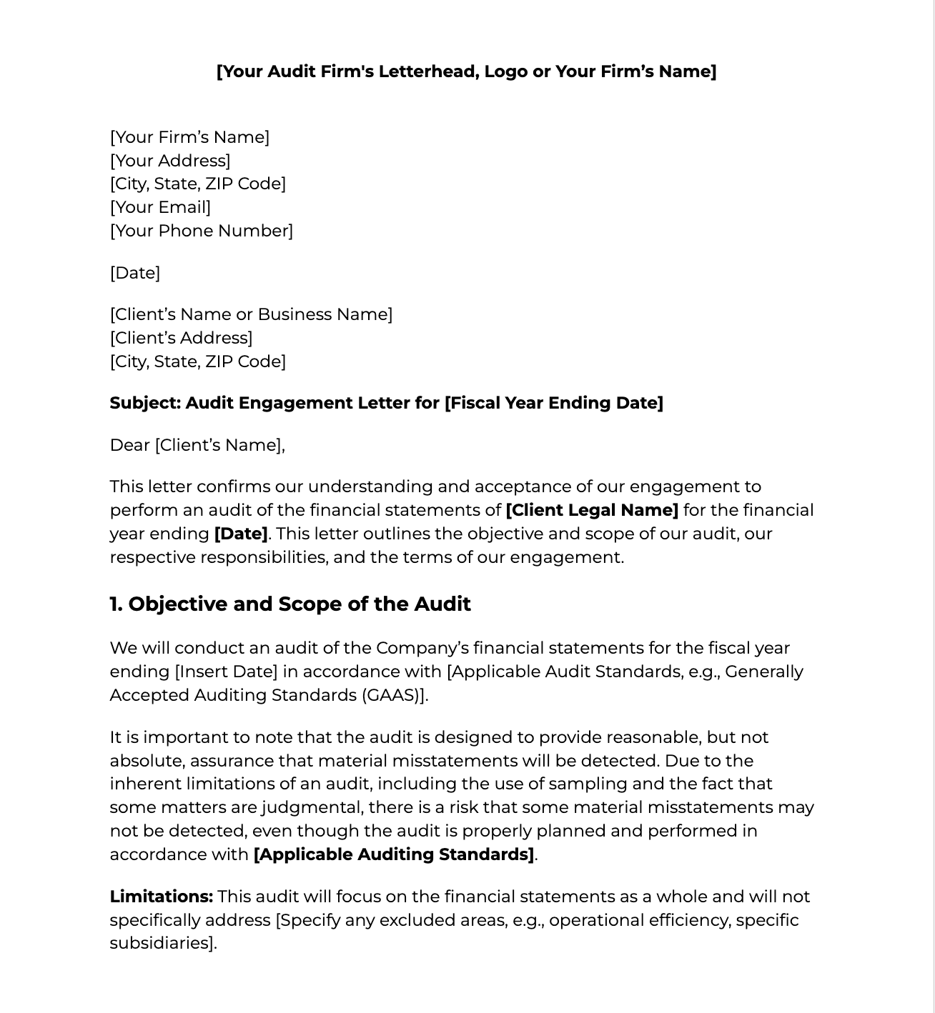 Sample of an audit engagement letter