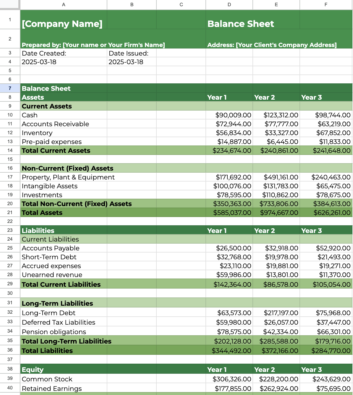 free balance sheet template sample