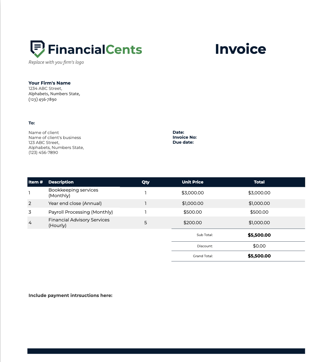 bookkeeping invoice template sample