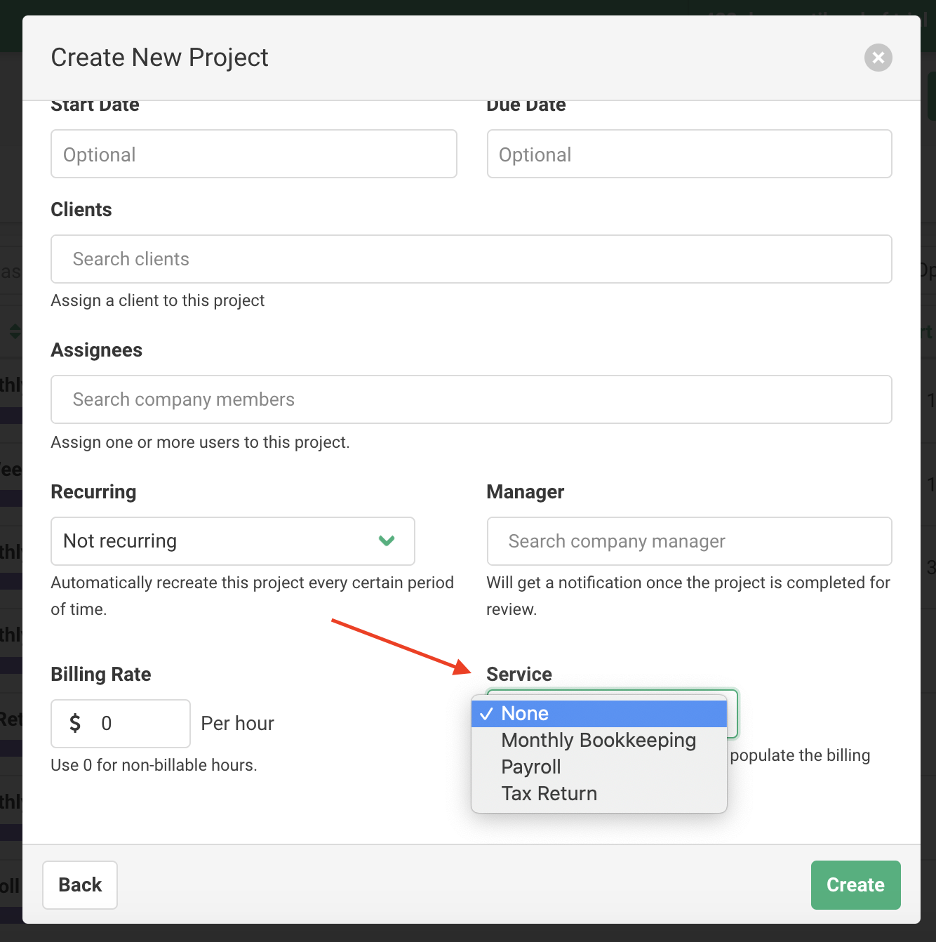 syncing projects in Financial Cents to QuickBooks online service item