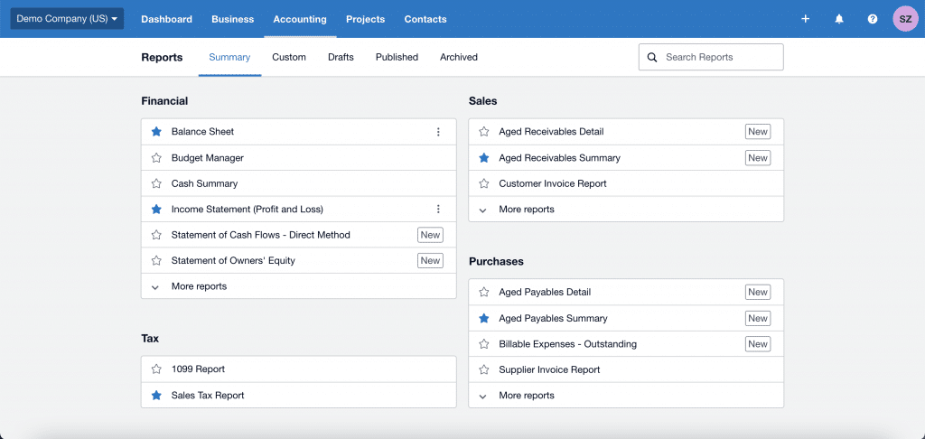 xero report dashboard