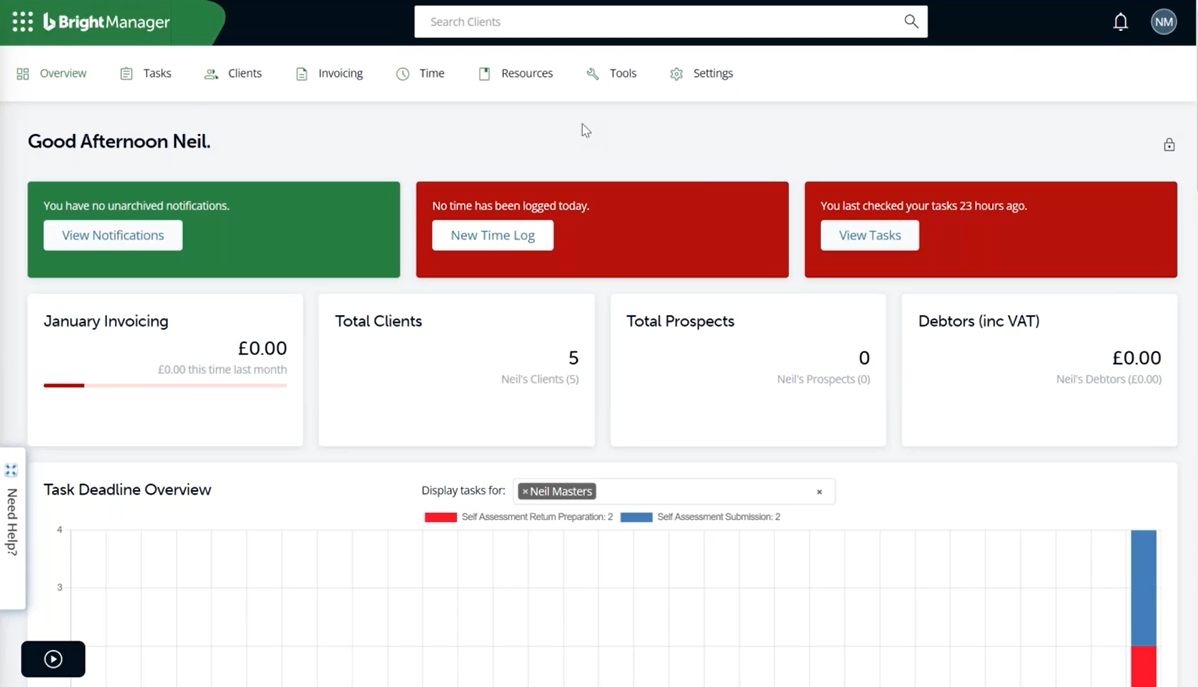 brightmanager dashboard overview