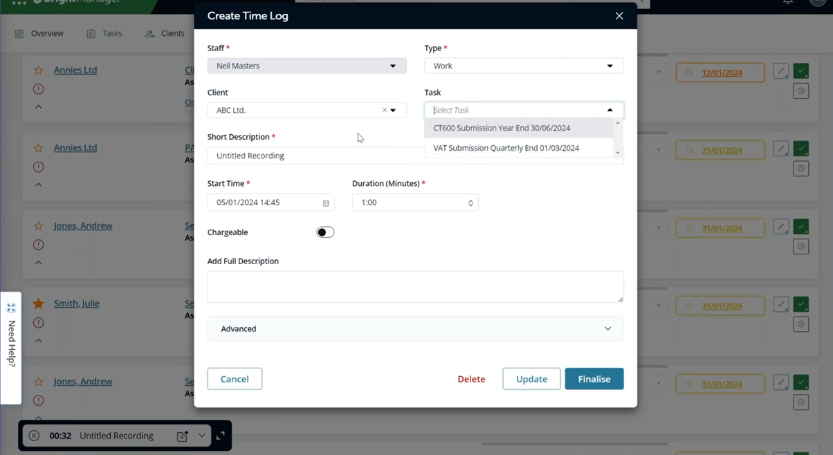 Brightmanager time tracking