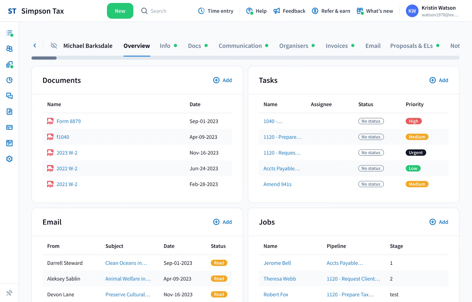 taxdome client management feature