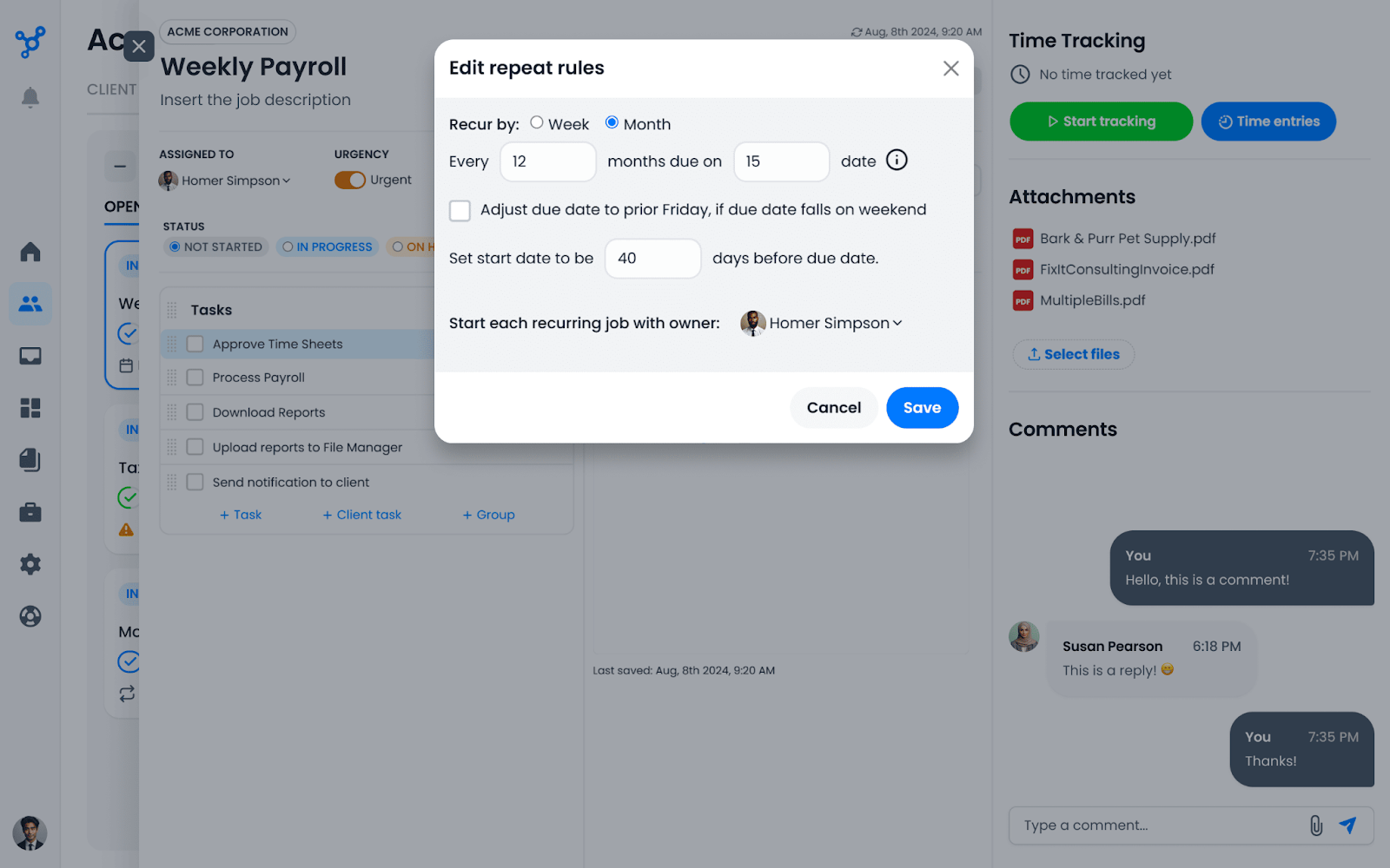 client hub recurring jobs feature