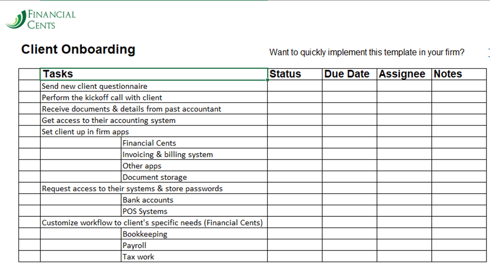 Client onboarding workflow checklist