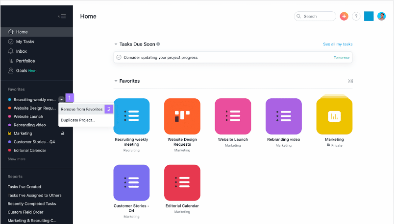 asana dashboard