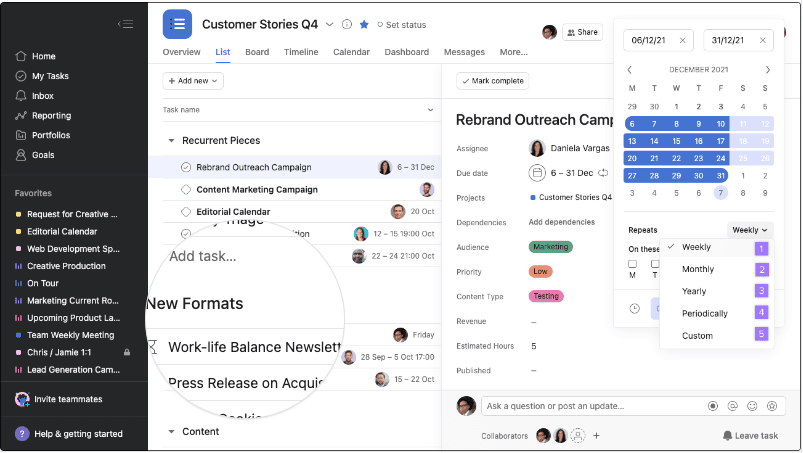 asana workflow dashboard