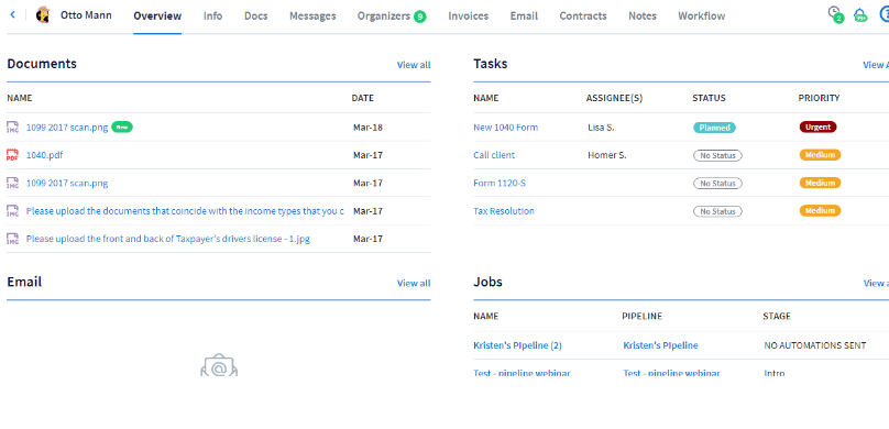 taxdome client information dashboard