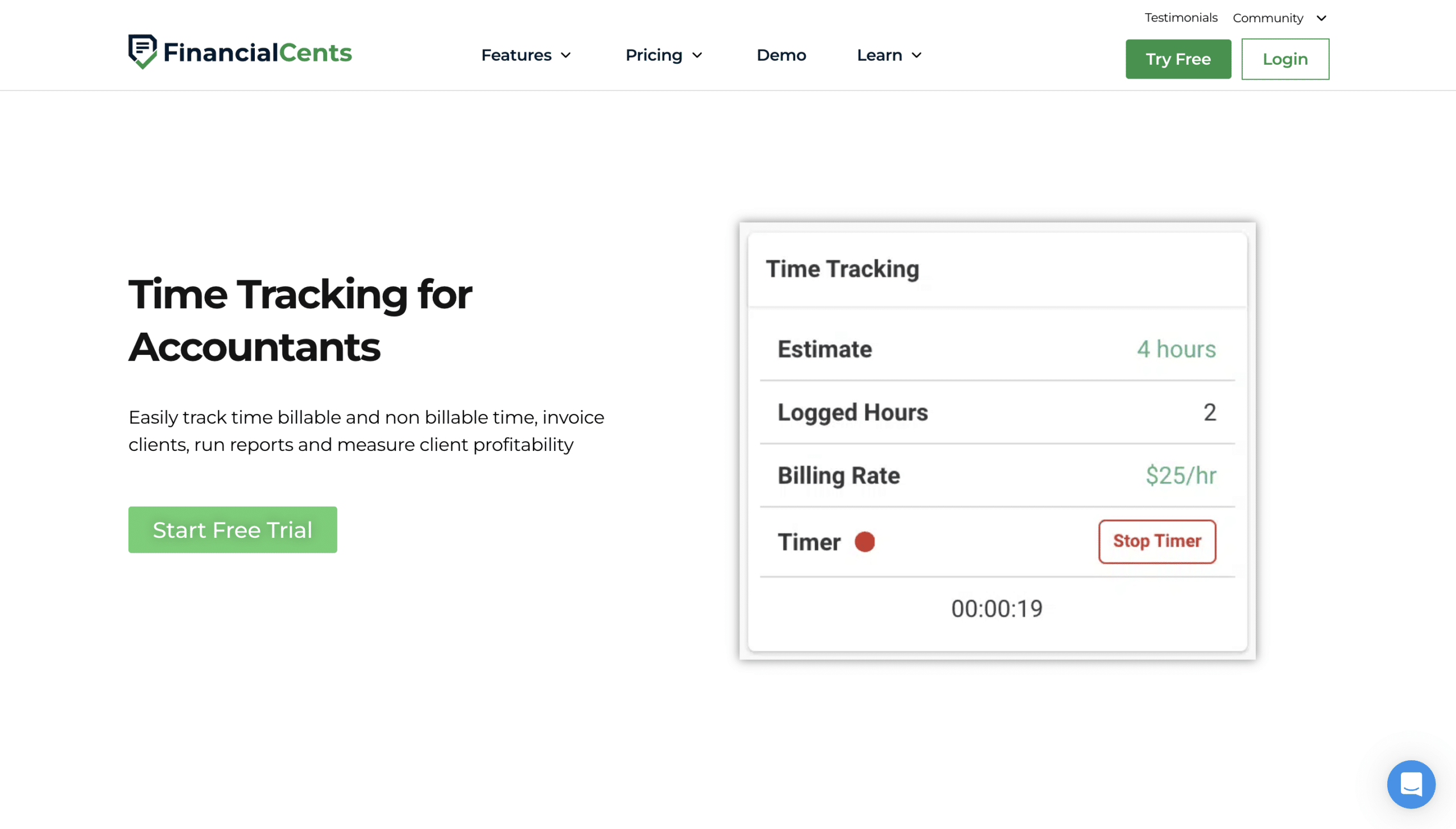 financial cents time tracking products page