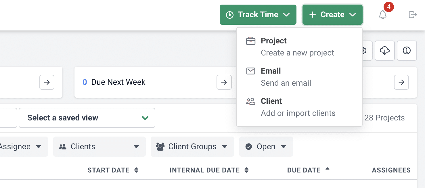 financial cents accounting project management feature - create a task