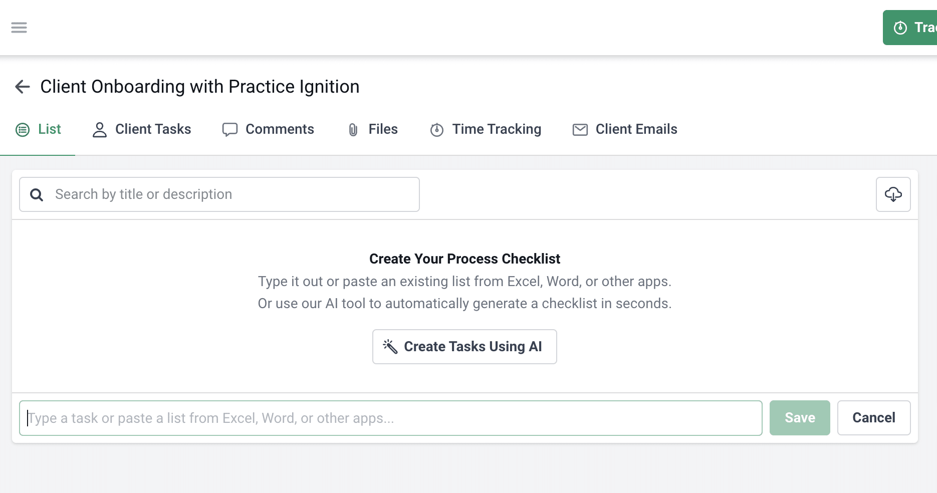 screenshot of Financial Create tasks with AI ChatGPT - accounting project management software