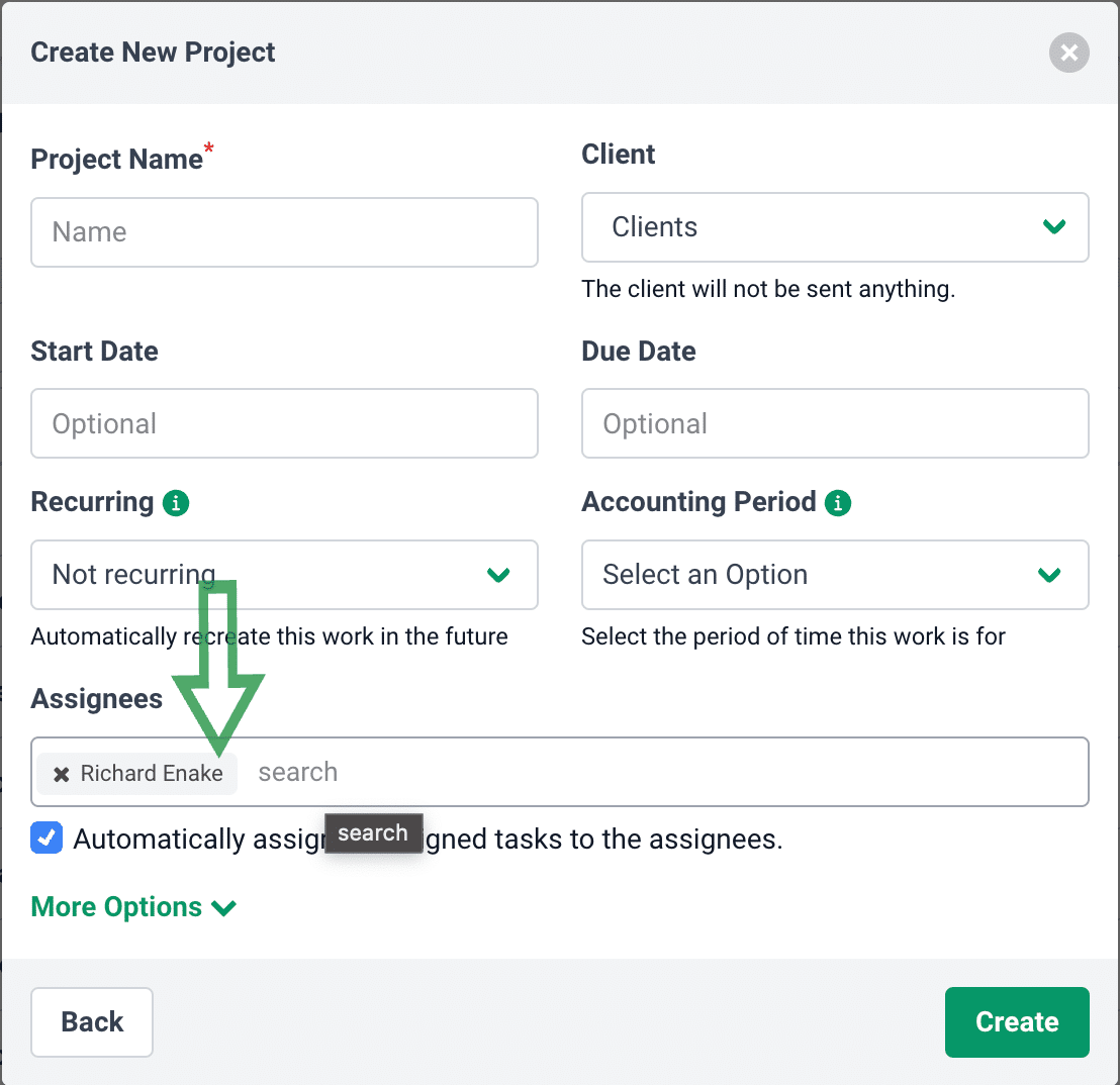 screenshot of task assignment feature in Financial cents