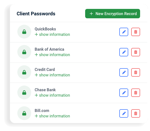 securely store clients passwords using accounting firm crm software