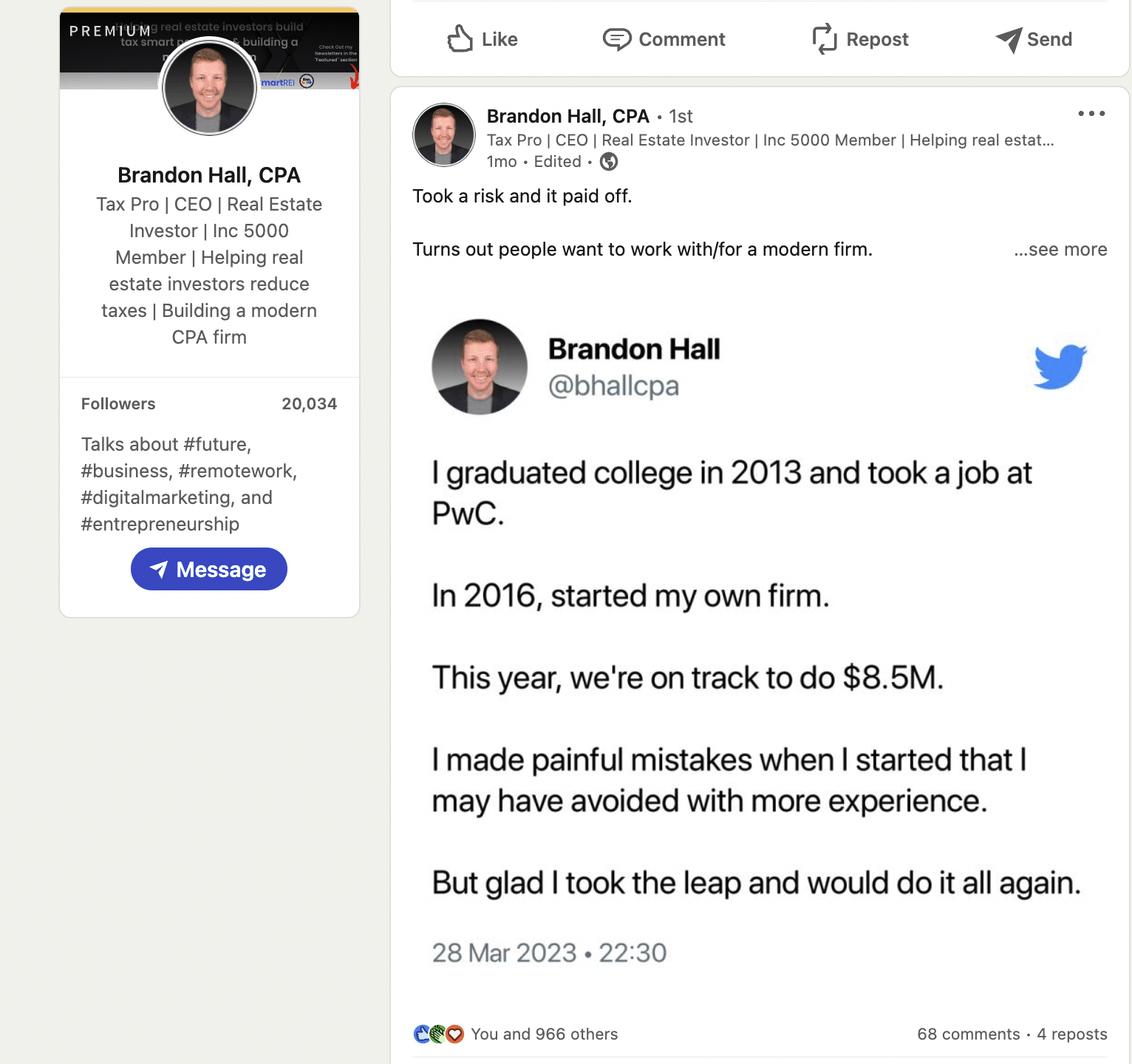 a screenshot of Brandon Hall Linkedin page