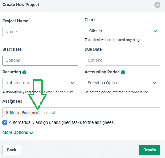 task assignment tab on the project creation dashboard