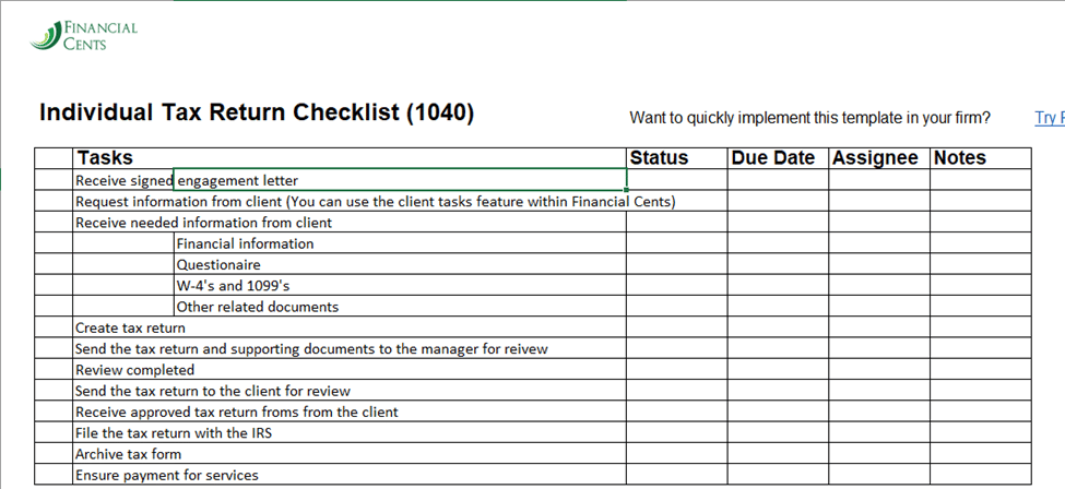 Individual Tax Return Workflow Checklist