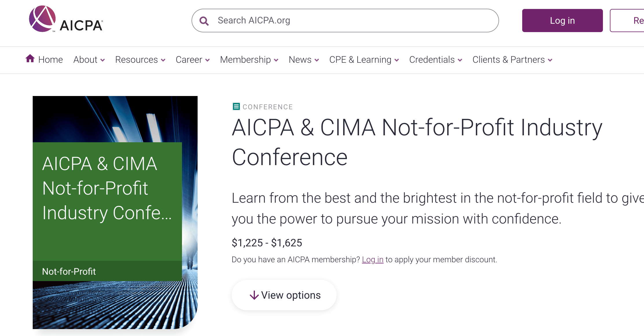 AICPA & CIMA Not-For-Profit Conference landing page
