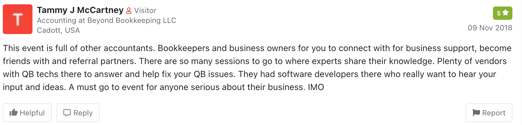 Customer review of QuickBooks Connect