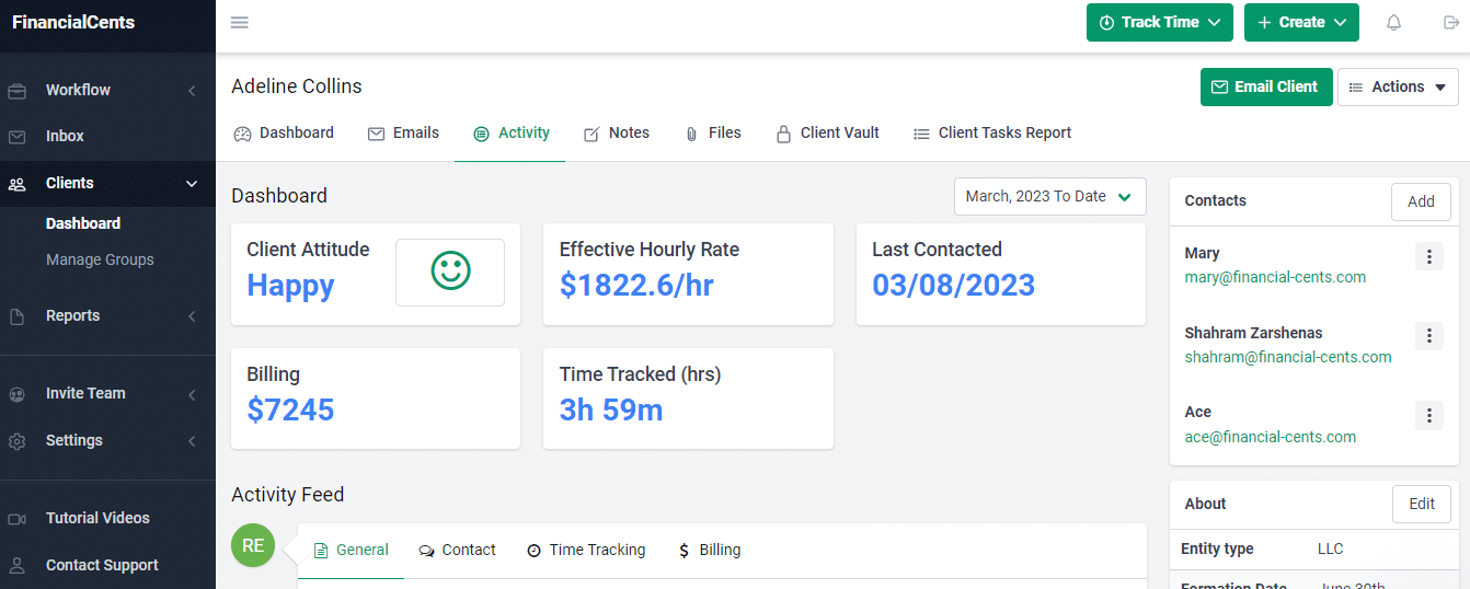 financial cents activity timeline feature