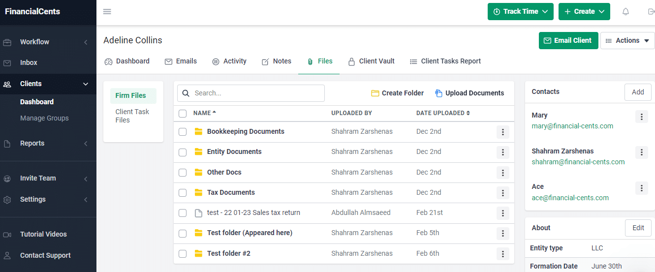 financial cents clients file storage feature